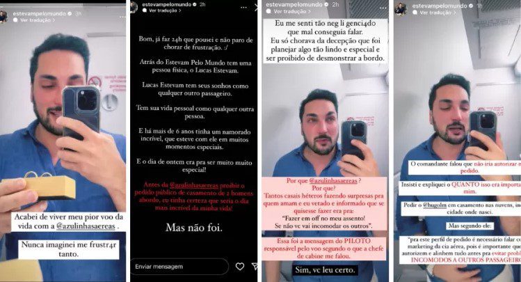 Influenciador de viagens é impedido por piloto de concretizar pedido de casamento à namorado