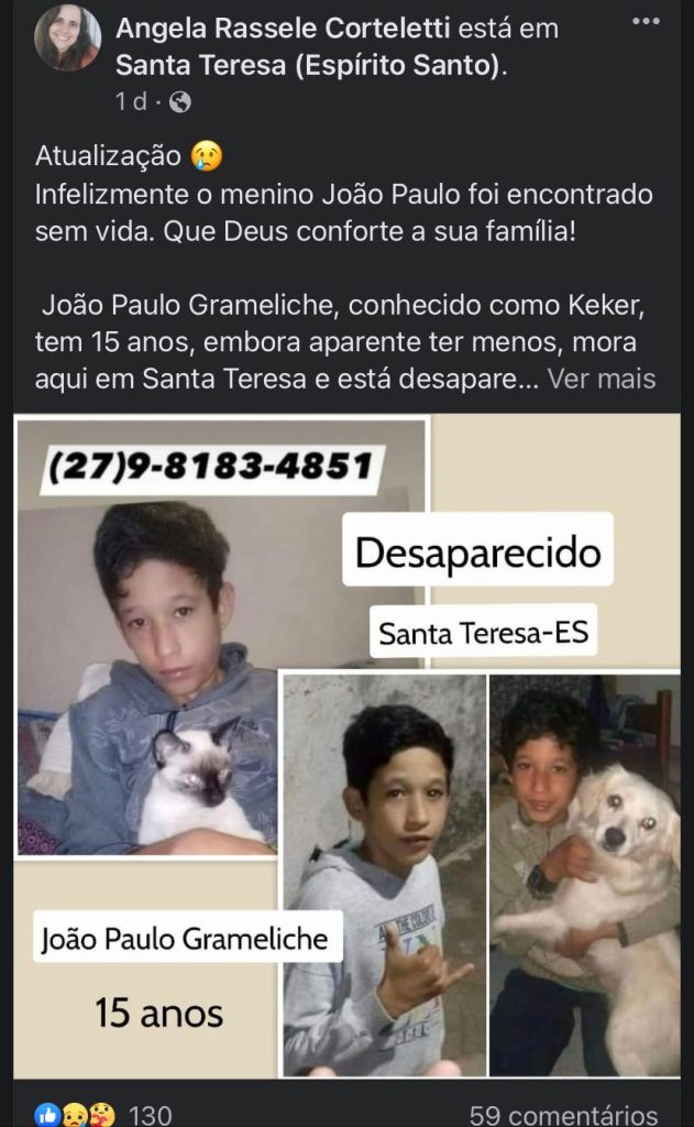 jovem é encontrado morto na mata, em Santa Teresa