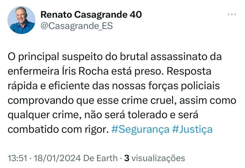 Principal suspeito da morte da enfermeira Íris Rocha é preso