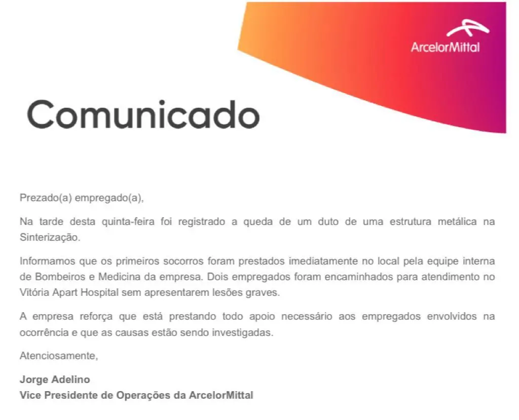 Estrutura cai na Arcelor e funcionário fica ferido