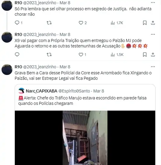 Marujo: com menção ao PCV, jovem usava redes sociais para ameaçar policiais Marujo: com menção ao PCV, jovem usava redes sociais para ameaçar policiais
