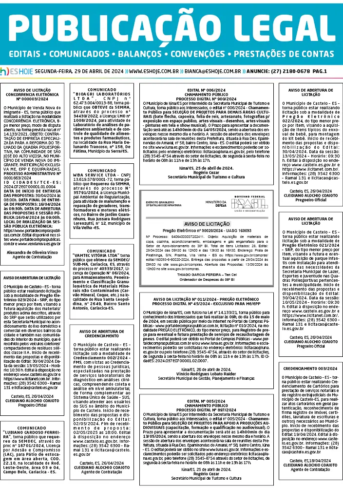 Publicação Legal 29/04/2024