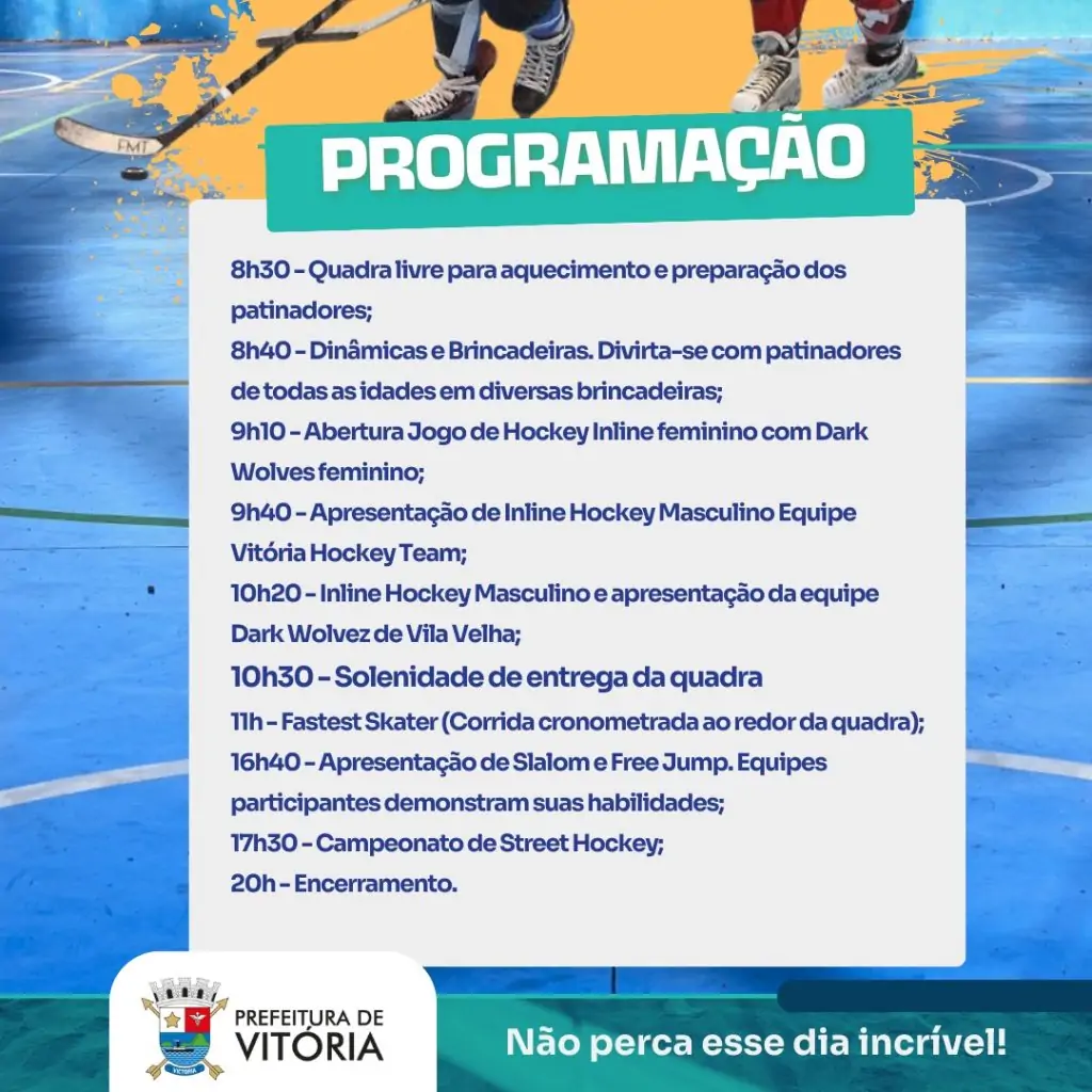 Vitória inaugura espaço para prática de hóquei e patinação no domingo (28)
