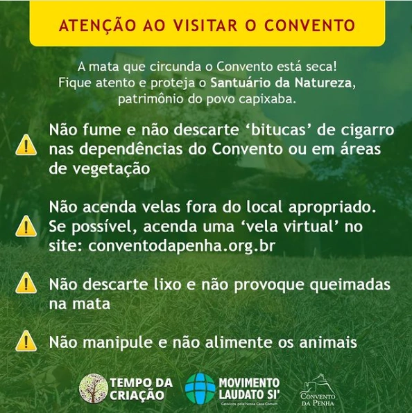 Mata Atlântica do Convento da Penha está seca; orientação é acender vela virtual