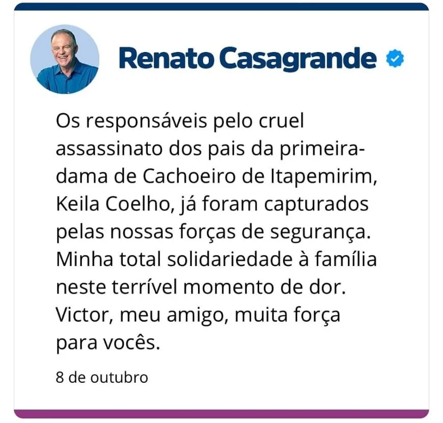 Sogro e sogra do prefeito de Cachoeiro são assassinados em assalto