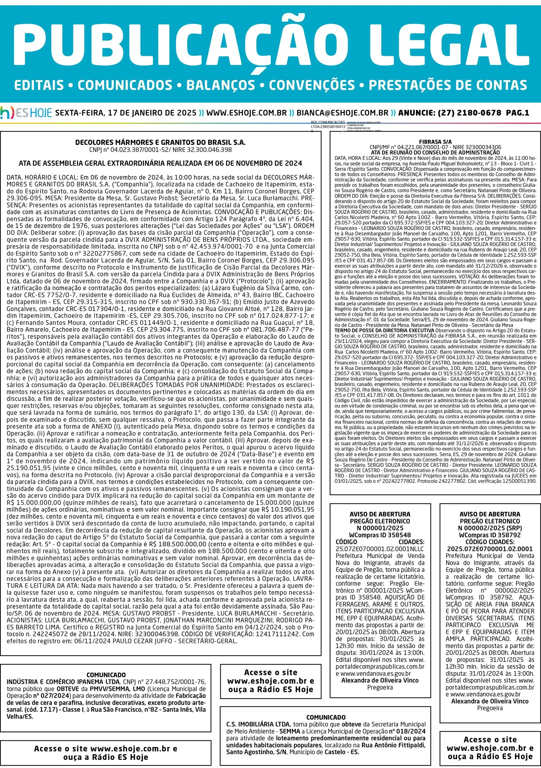 Publicação Legal 17/01/2025