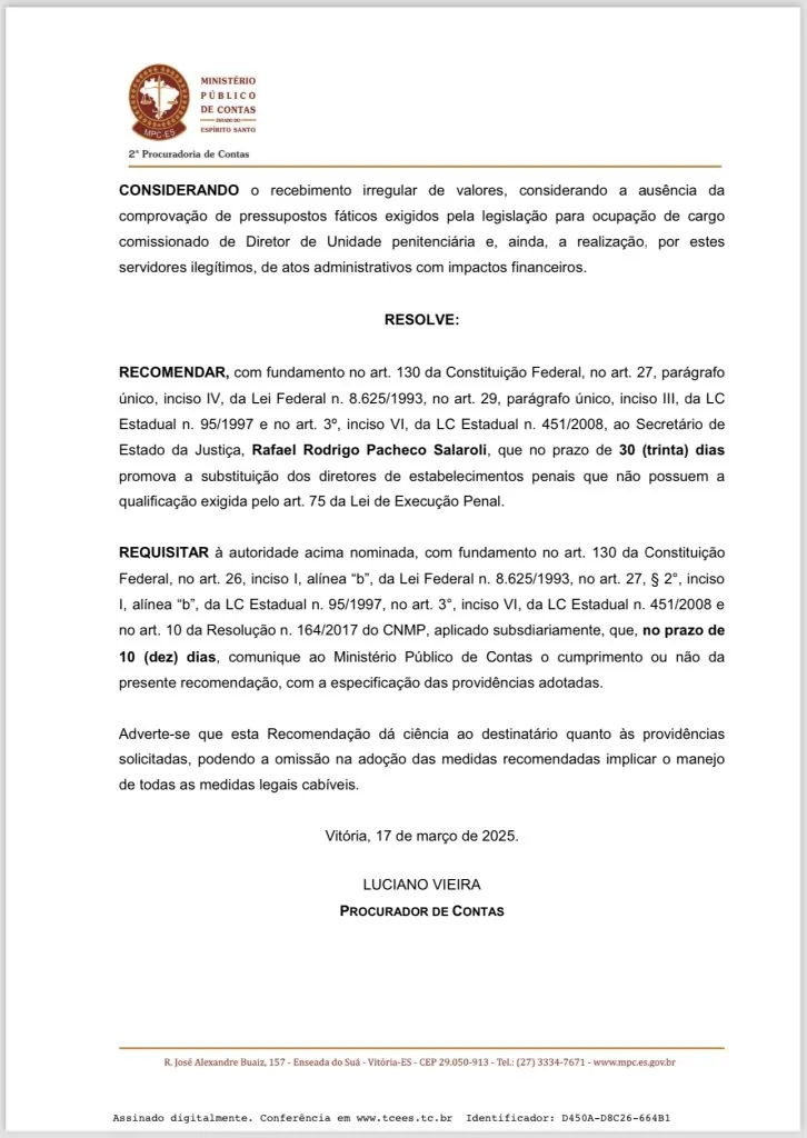 Ministério Público de Contas exige que Sejus substitua diretores desqualificados