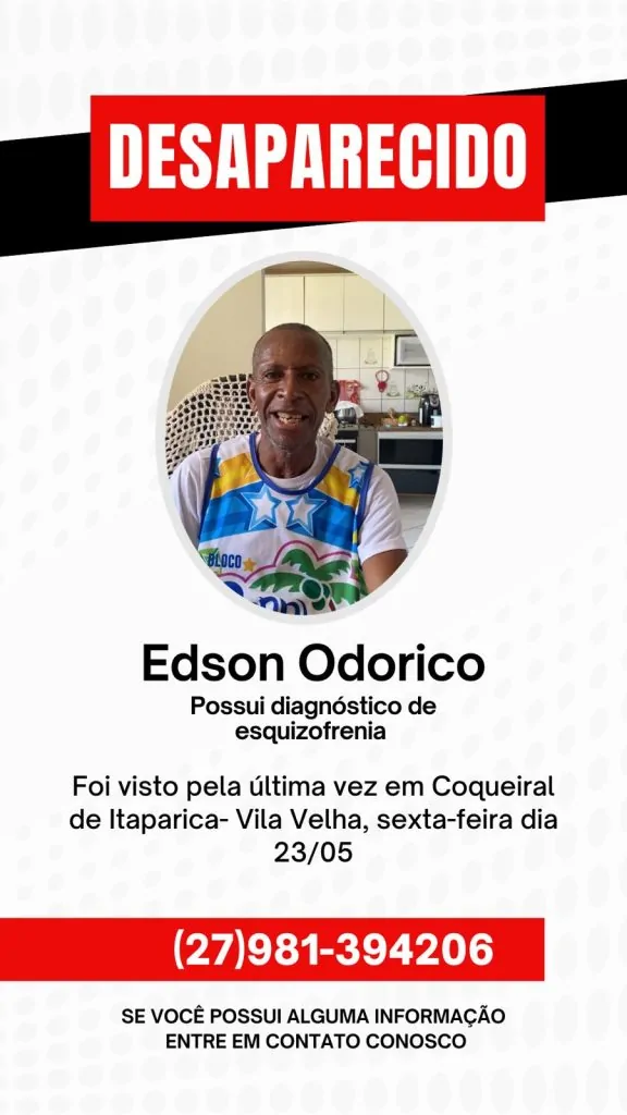 Família busca por homem com esquizofrenia desaparecido em Vila Velha