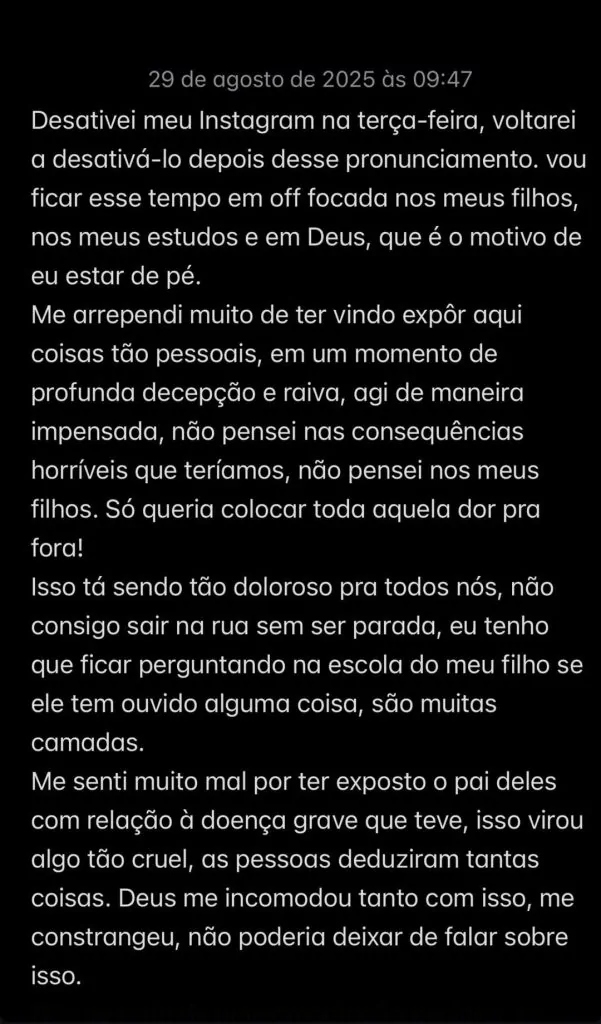 Ex-mulher de Bruno Silva se arrepende de expor polêmica e afirma que agressão “é coisa do passado” Ex-mulher de Bruno Silva se arrepende de expor polêmica e afirma que agressão “é coisa do passado”
