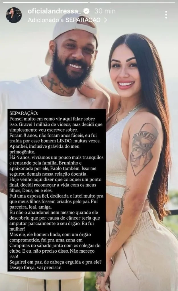 Esposa de Bruno Silva anuncia separação e acusa jogador do Rio Branco de agressão e traição