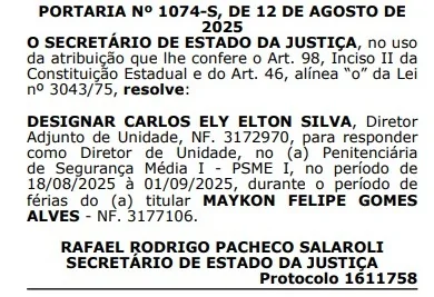 Sejus faz nova nomeação de diretor desqualificado em presídio de Viana