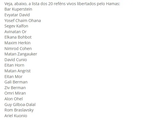Após dois anos de guerra, Hamas devolve a Israel 20 reféns vivos