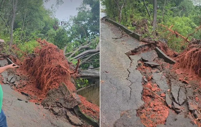 Avenida é interditada por risco de deslizamento de rocha em Cachoeiro; ponte também é fechada