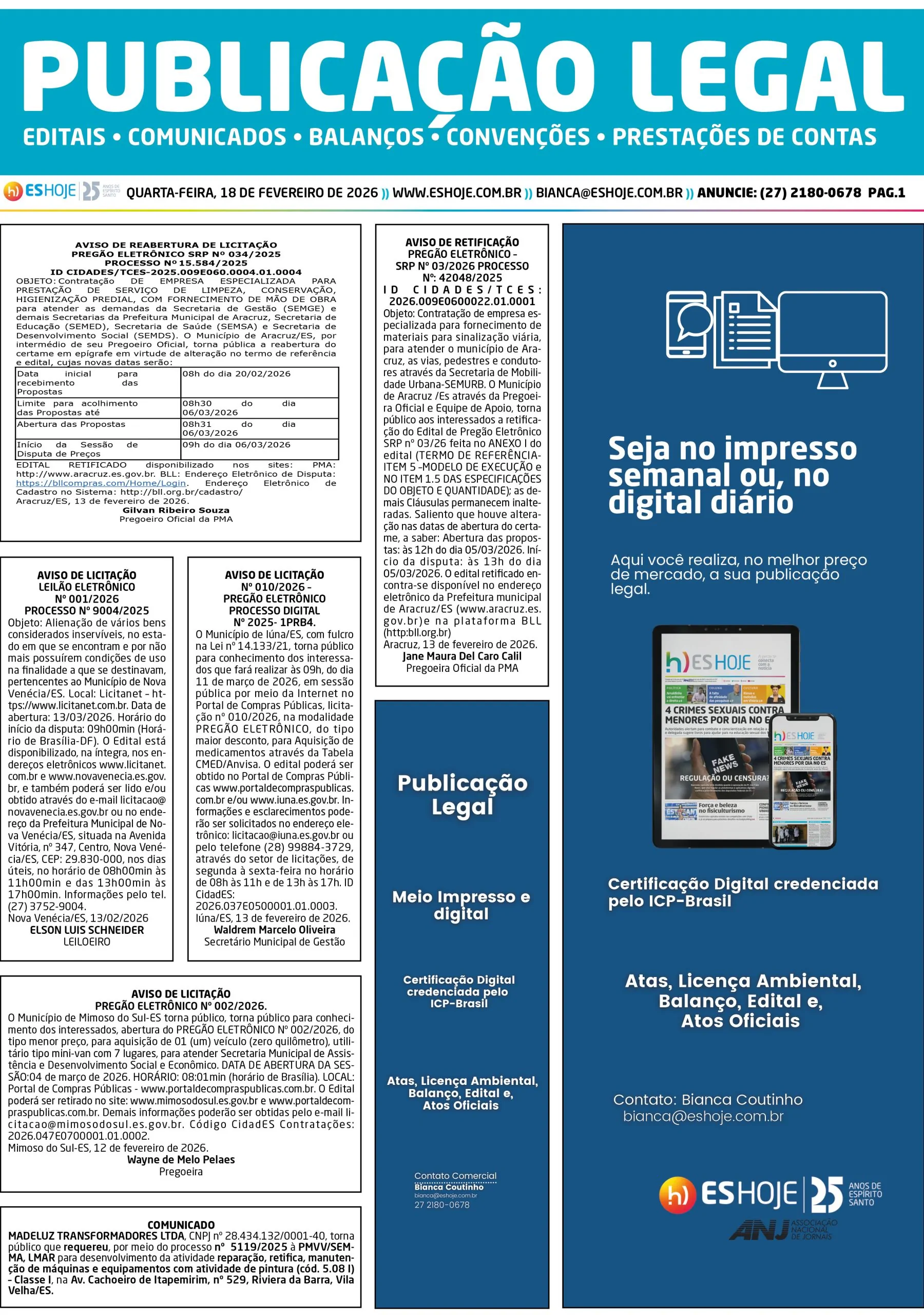 Publicação Legal 18/02/2026