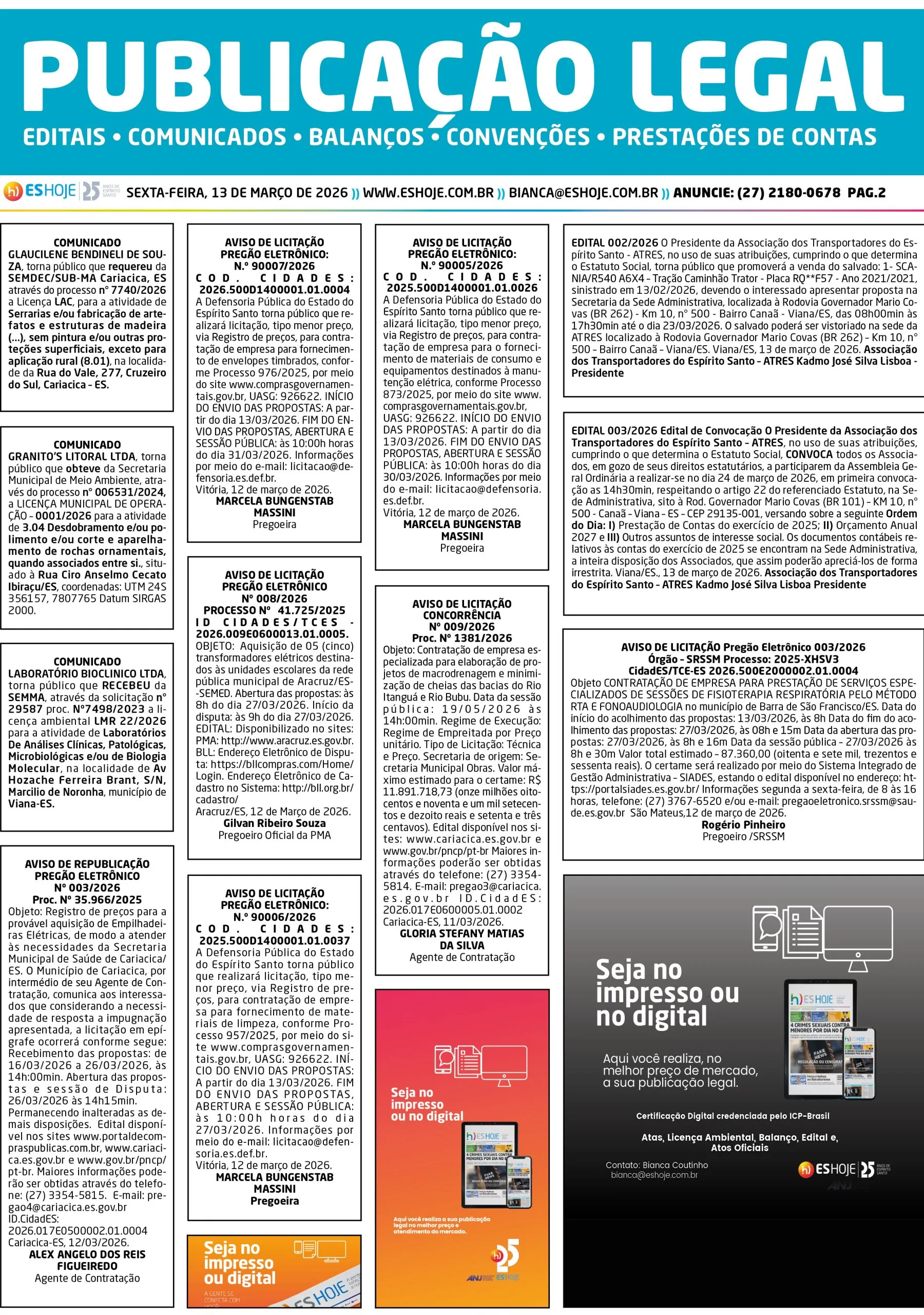 Publicação Legal 13/03/2026