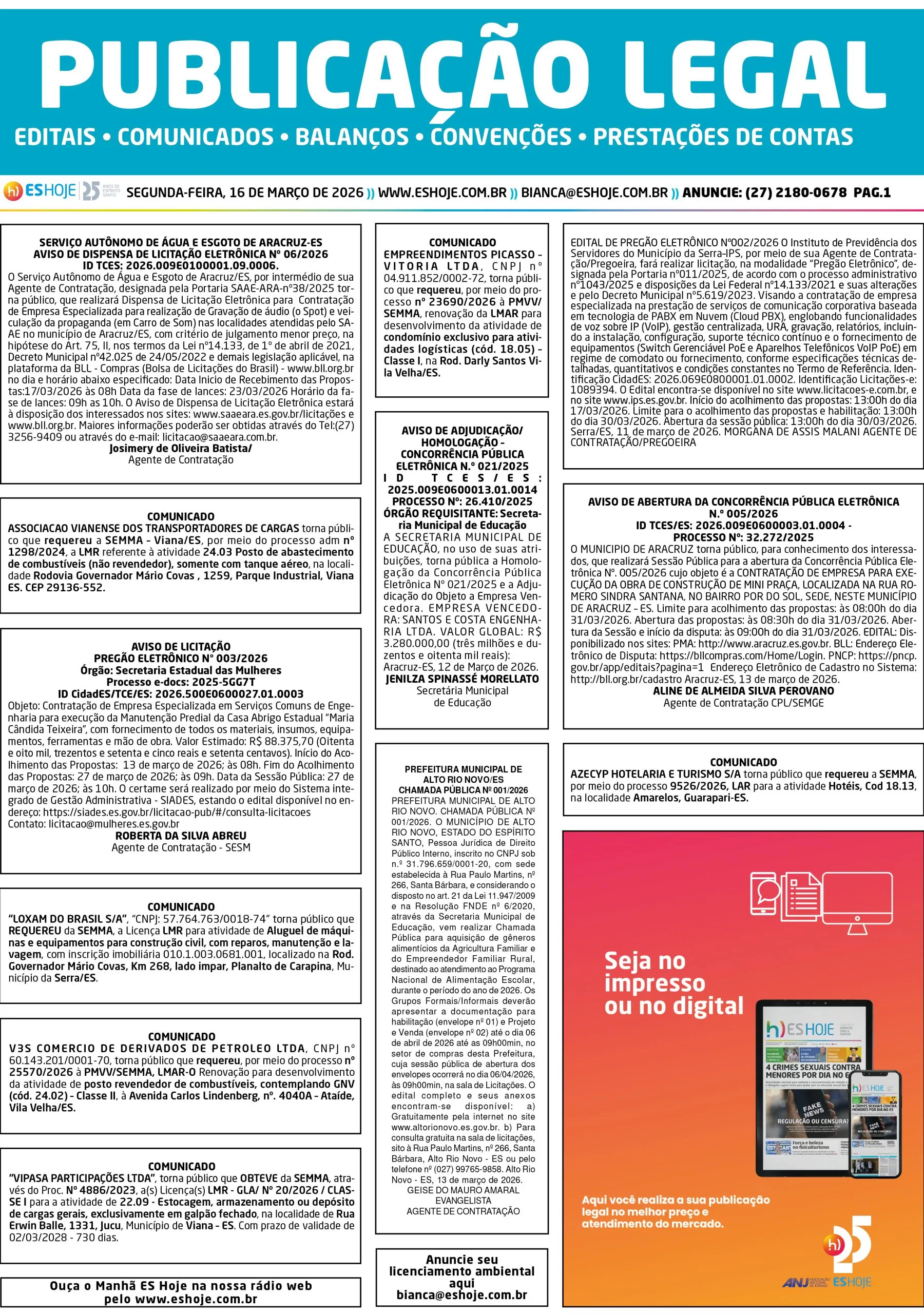Publicação Legal 16/03/2026