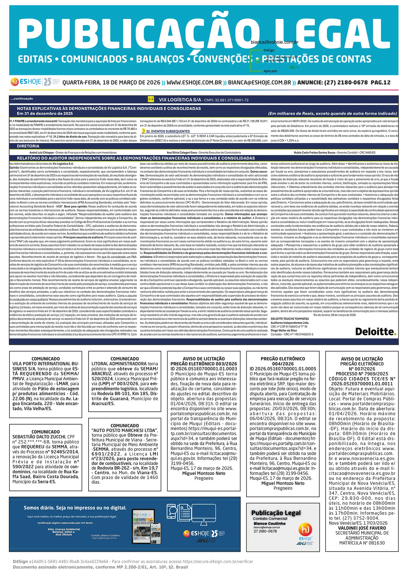 Publicação Legal 18/03/2026
