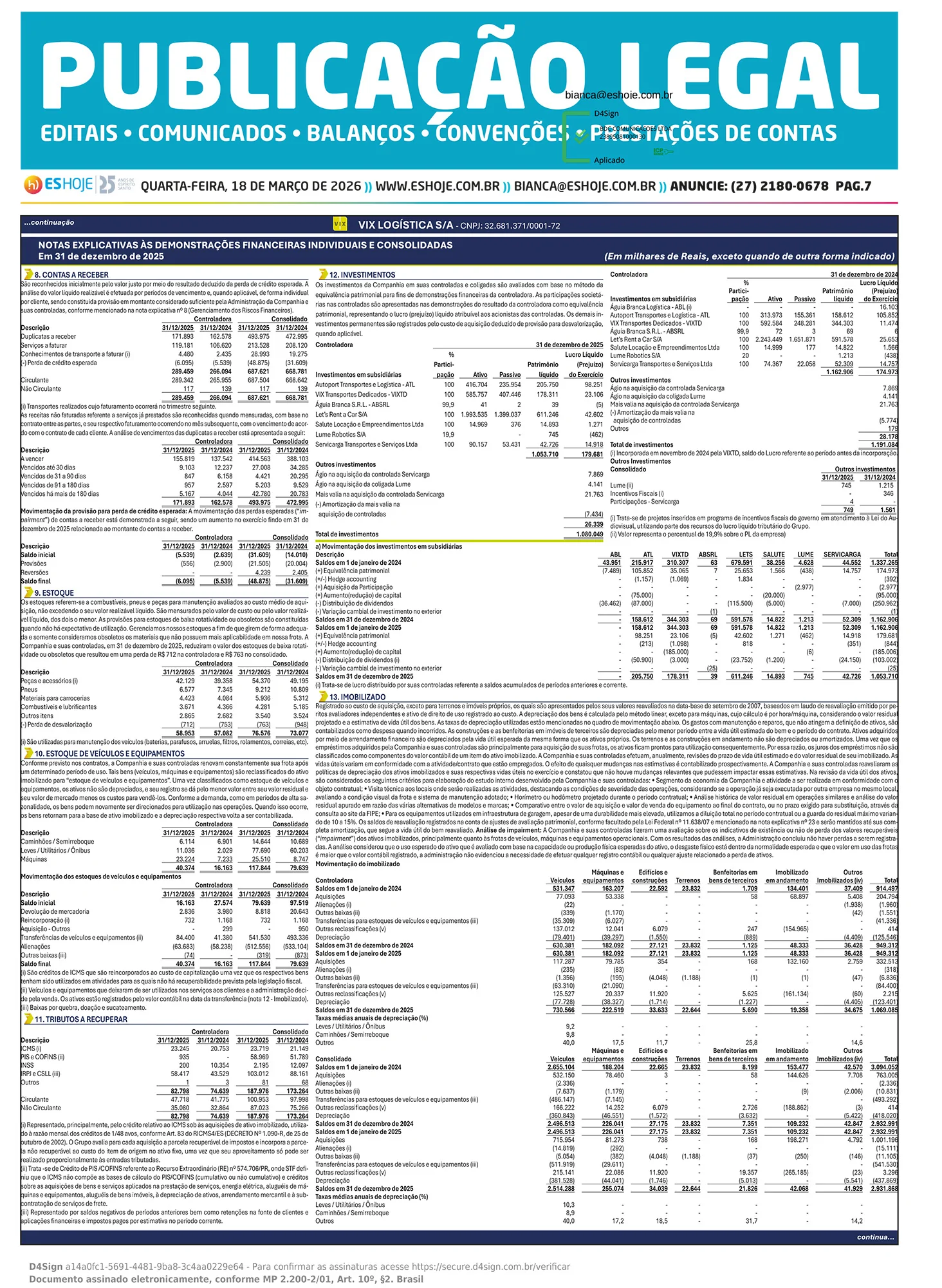 Publicação Legal 18/03/2026