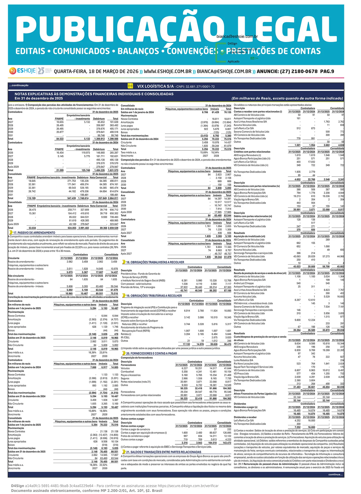 Publicação Legal 18/03/2026
