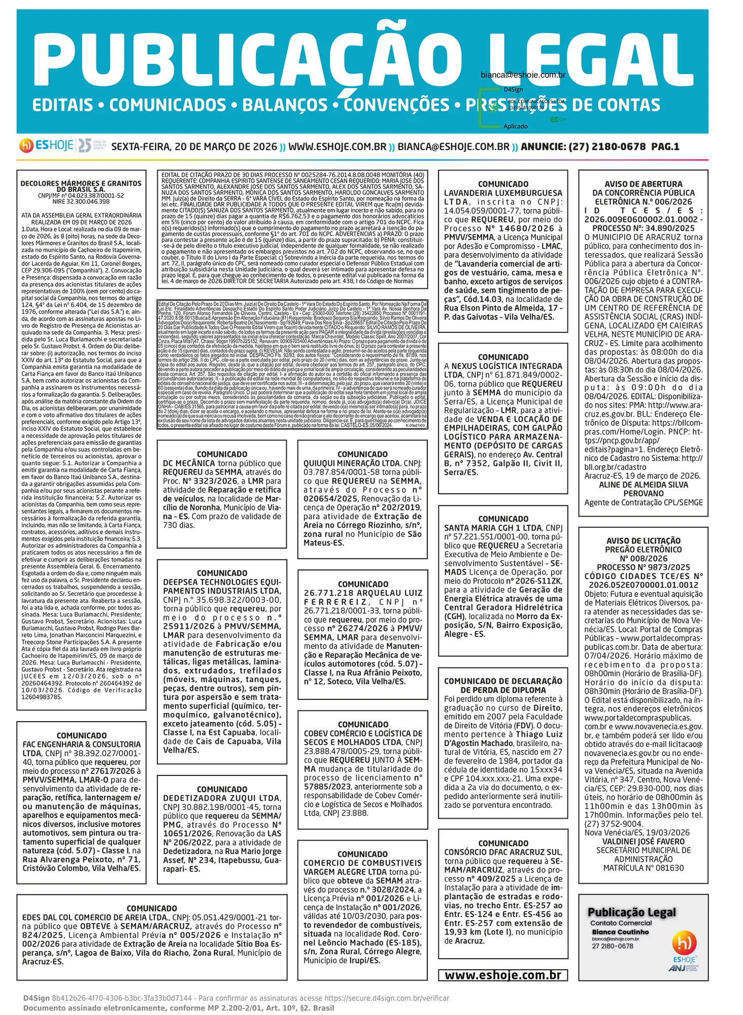 Publicação Legal 20/03/2026