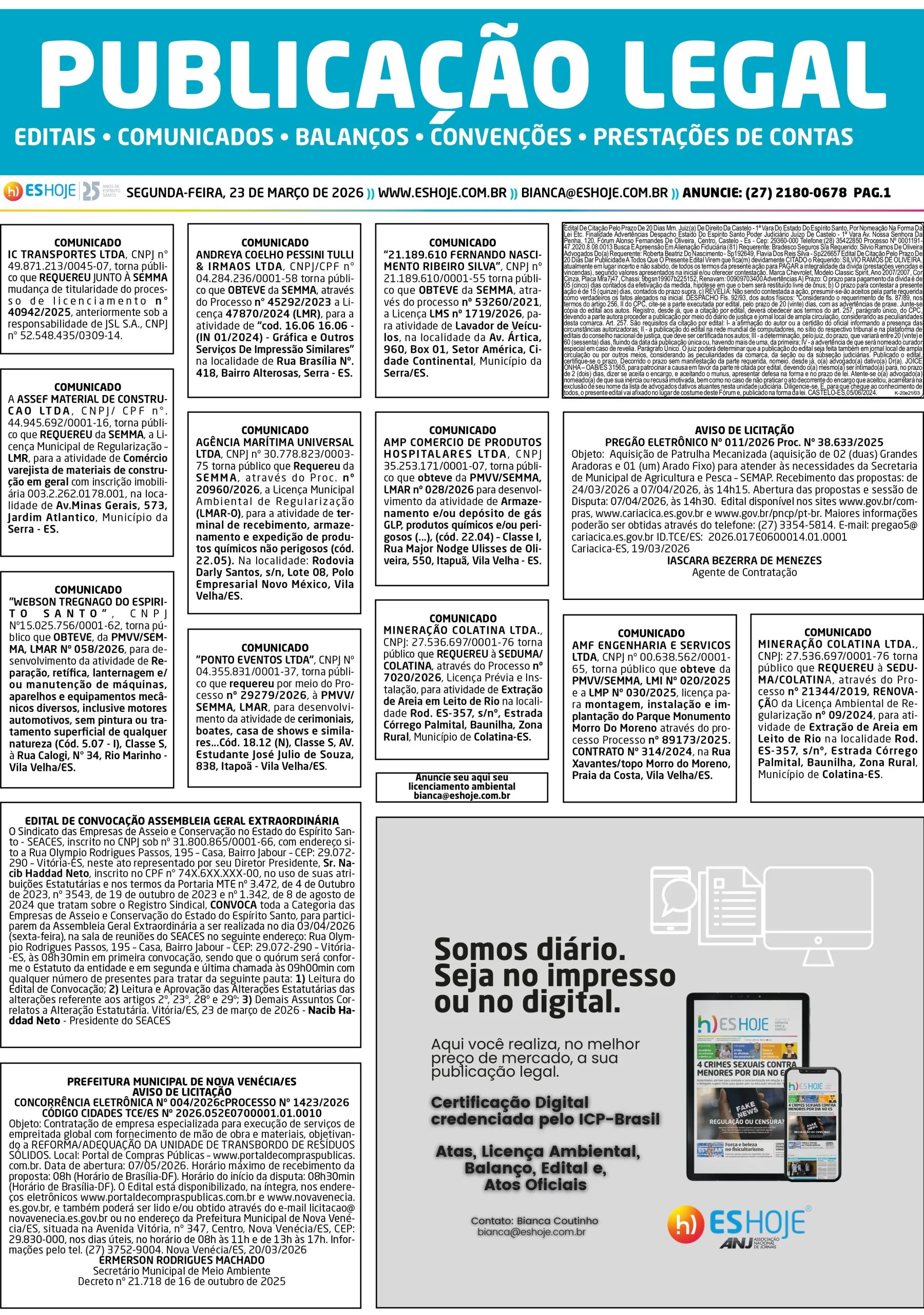 Publicação Legal 23/03/2026