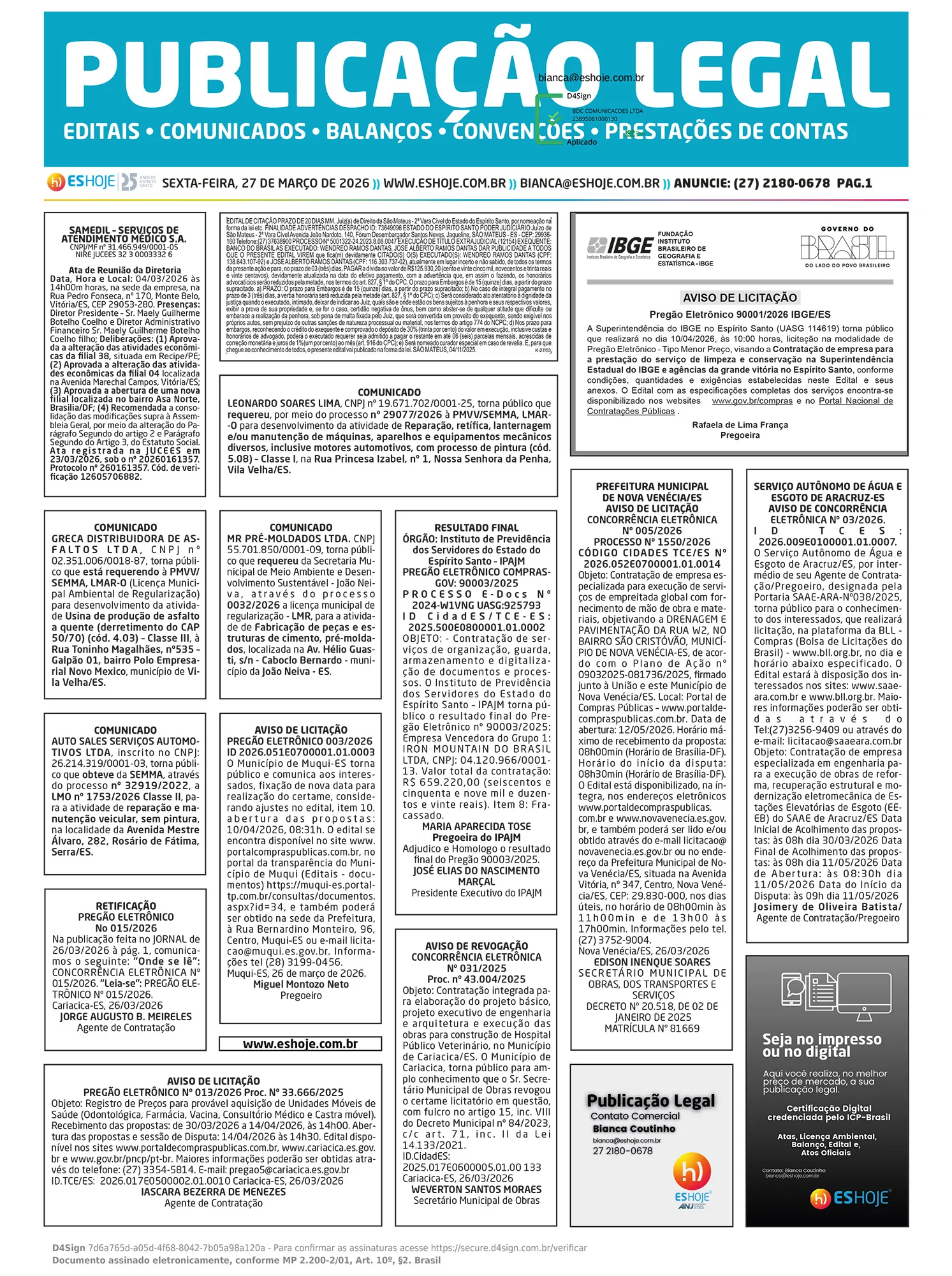 Publicação Legal 27/03/2026