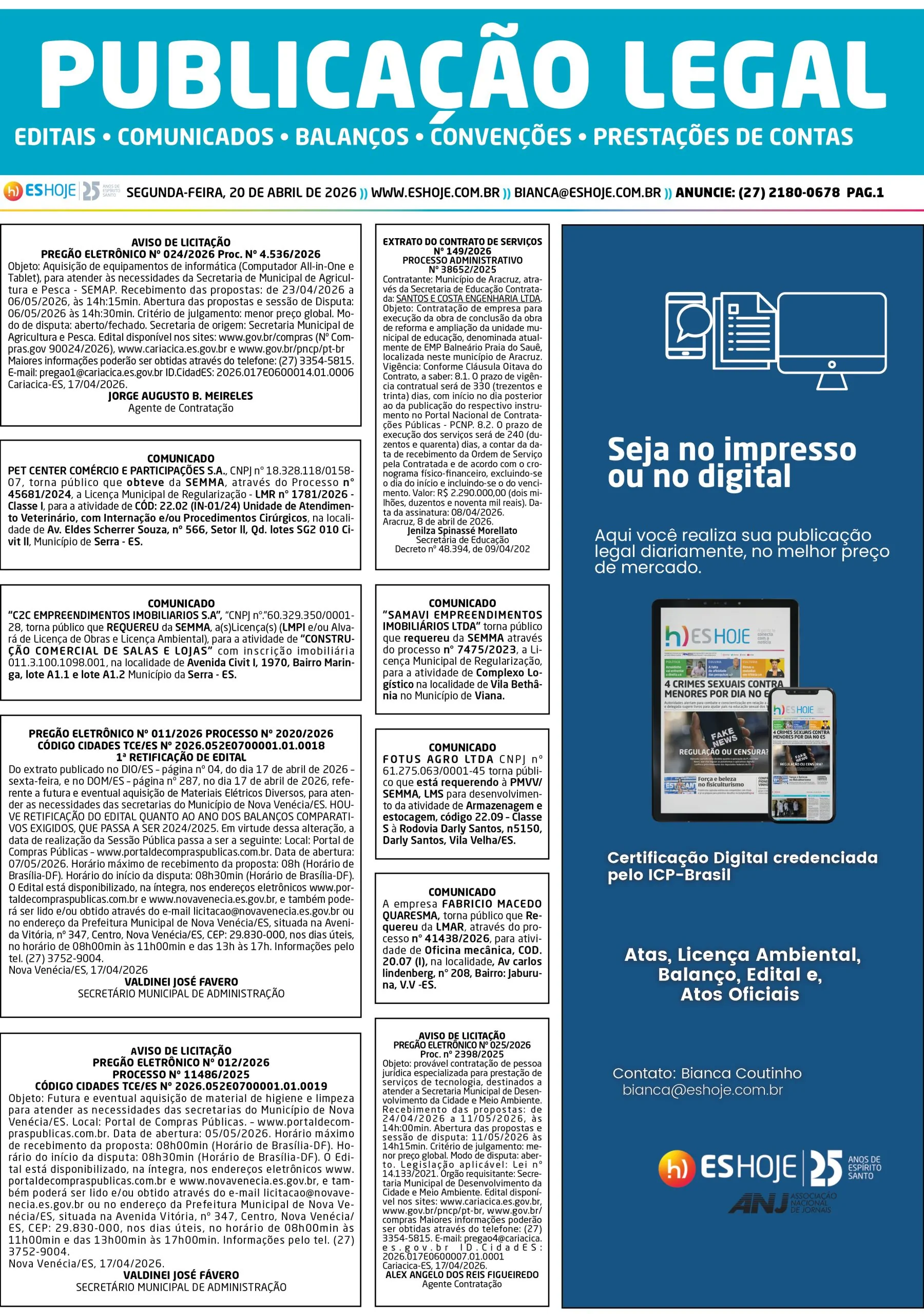 Publicação Legal 20/04/2026