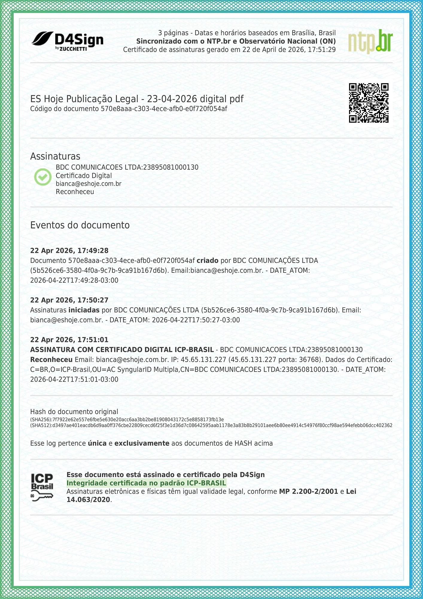 Publicação Legal 23/04/2026