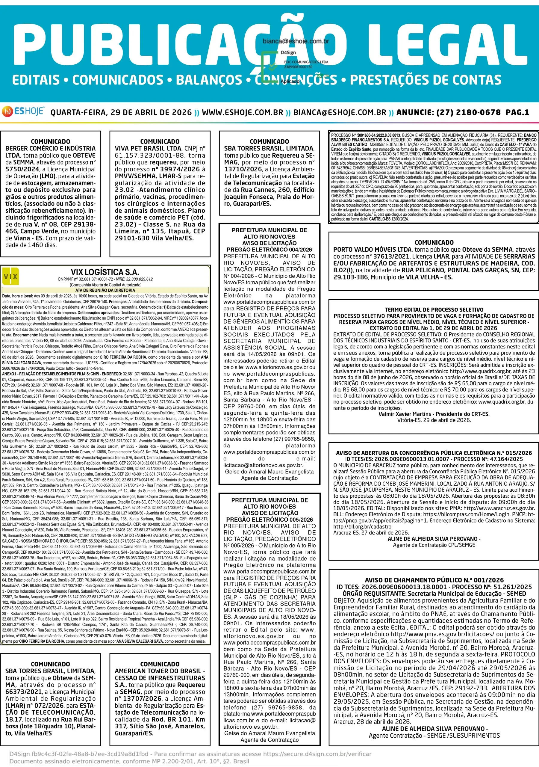 Publicação Legal 29/04/2026