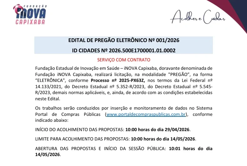 Fundação iNova publica nova licitação para contrato milionário de lavanderias no ES
