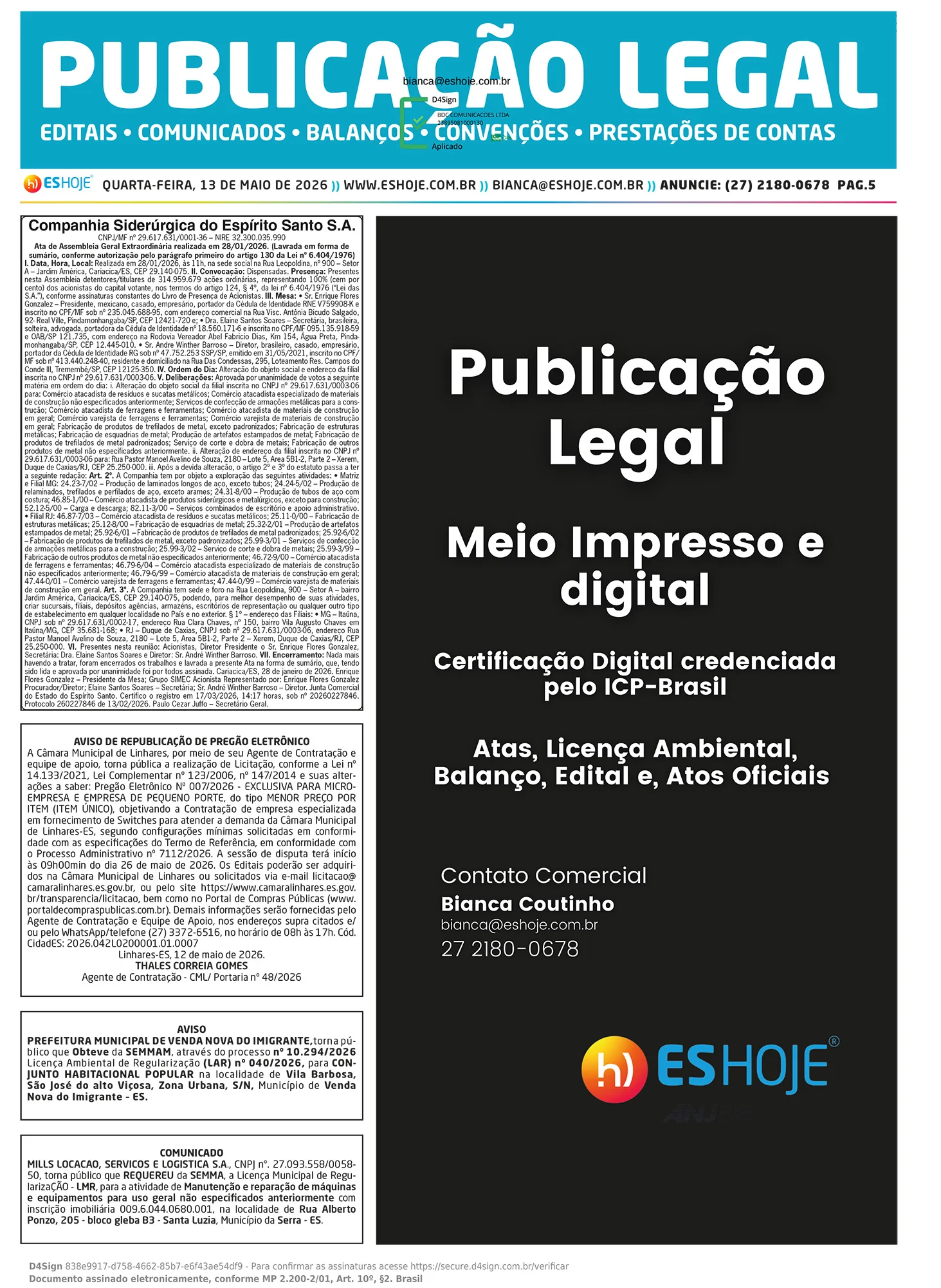 Publicação Legal 13/05/2026