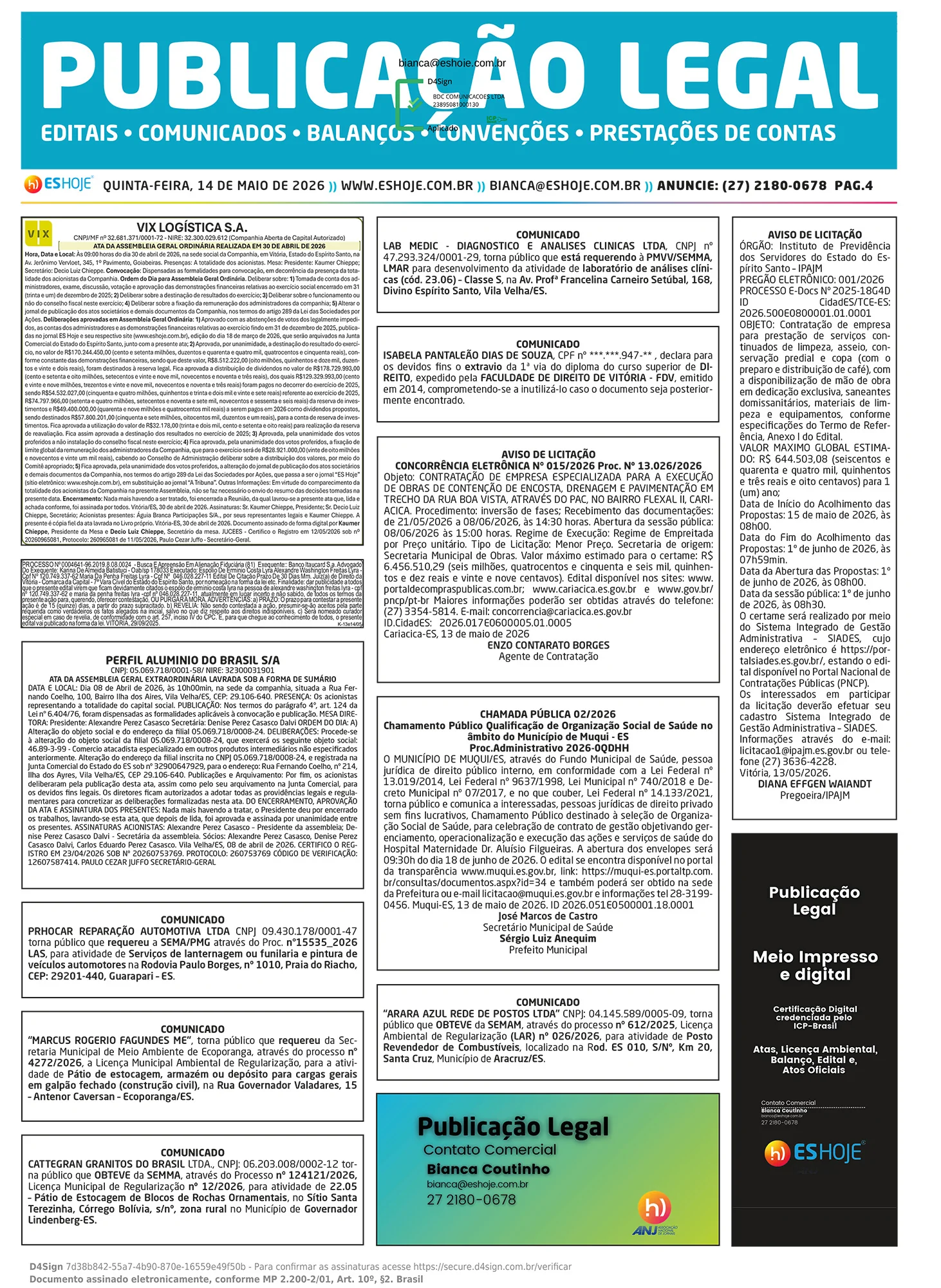 Publicação Legal 14/05/2026