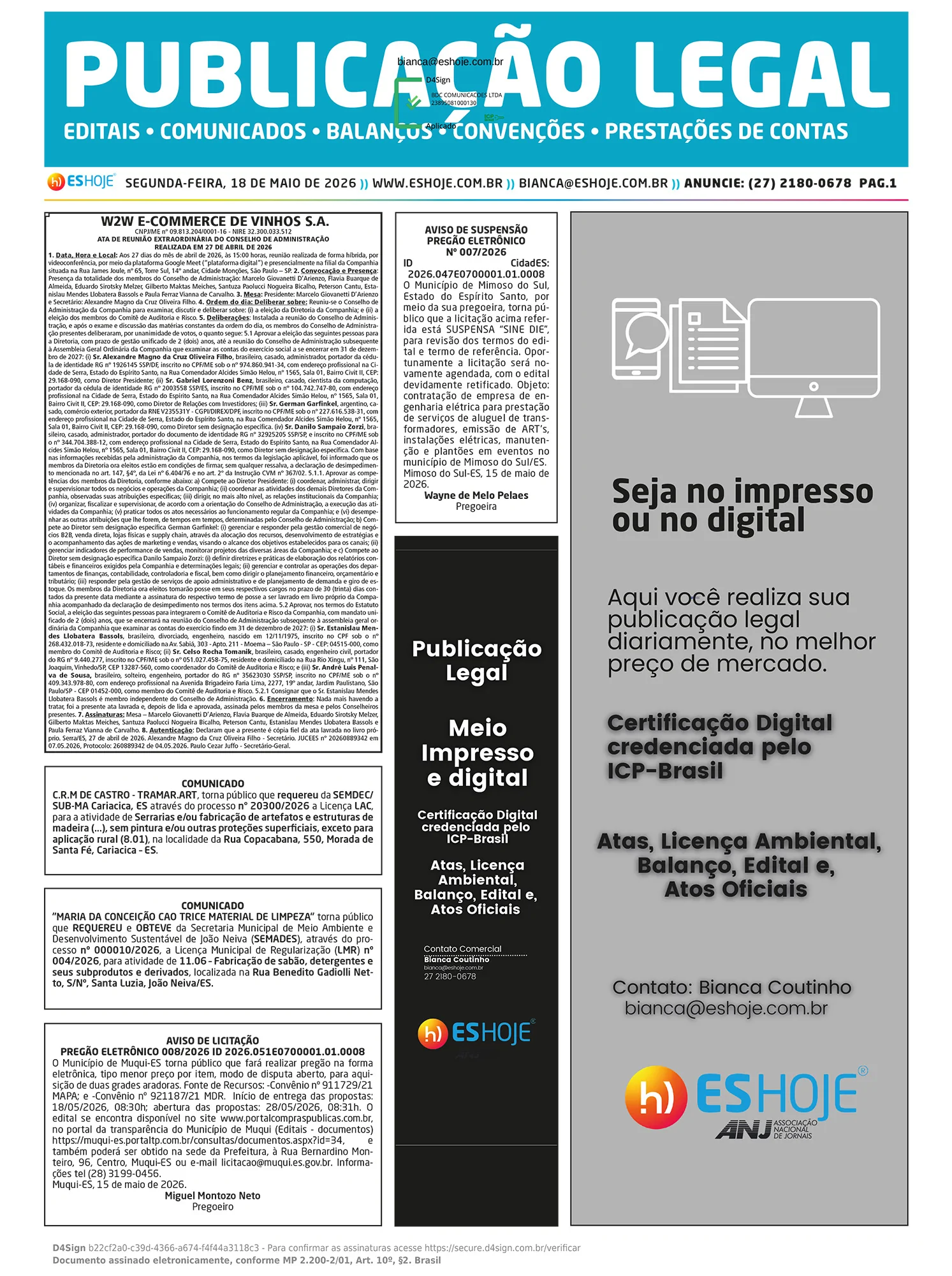 Publicação Legal 18/05/2026