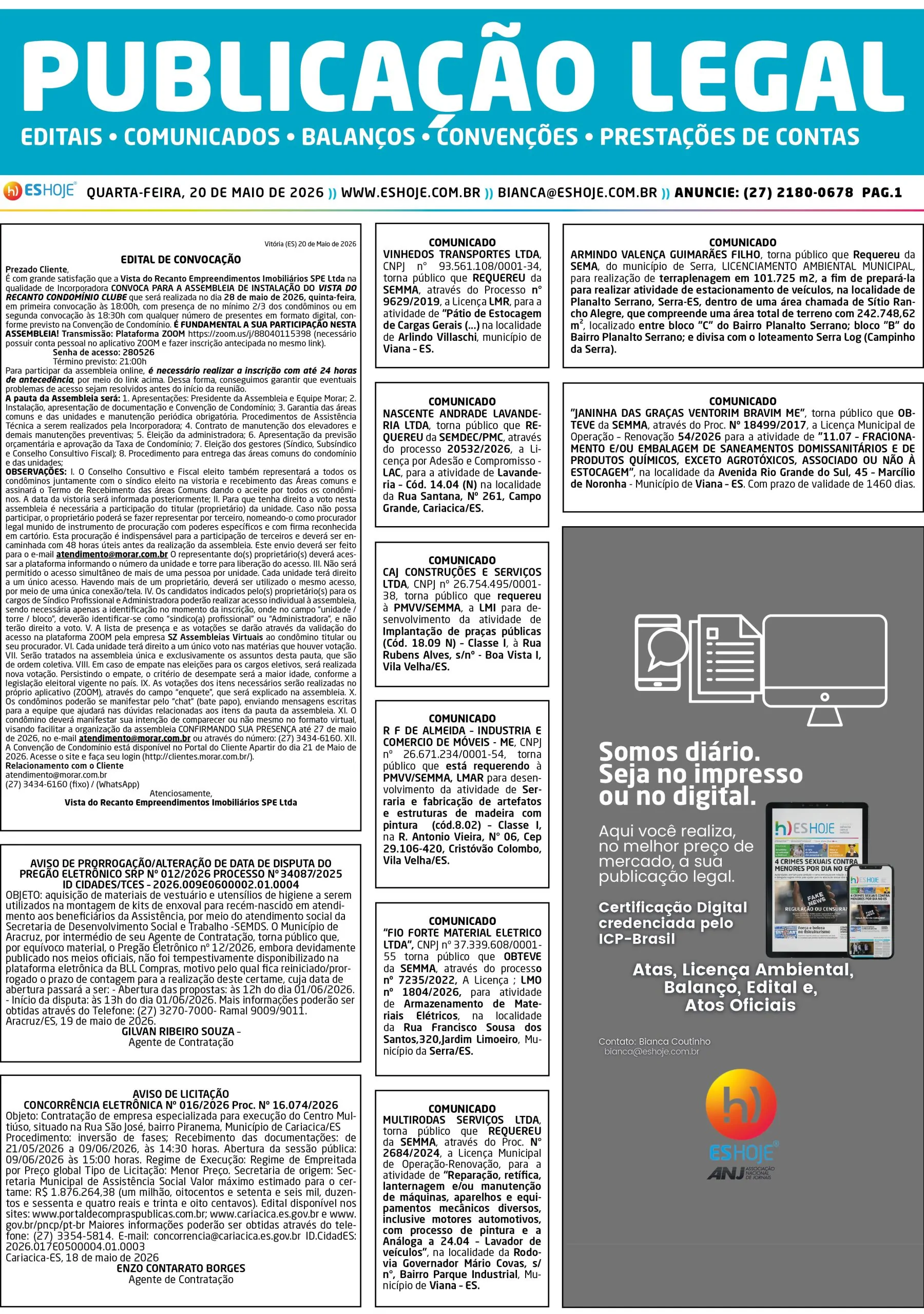 Publicação Legal 20/05/2026