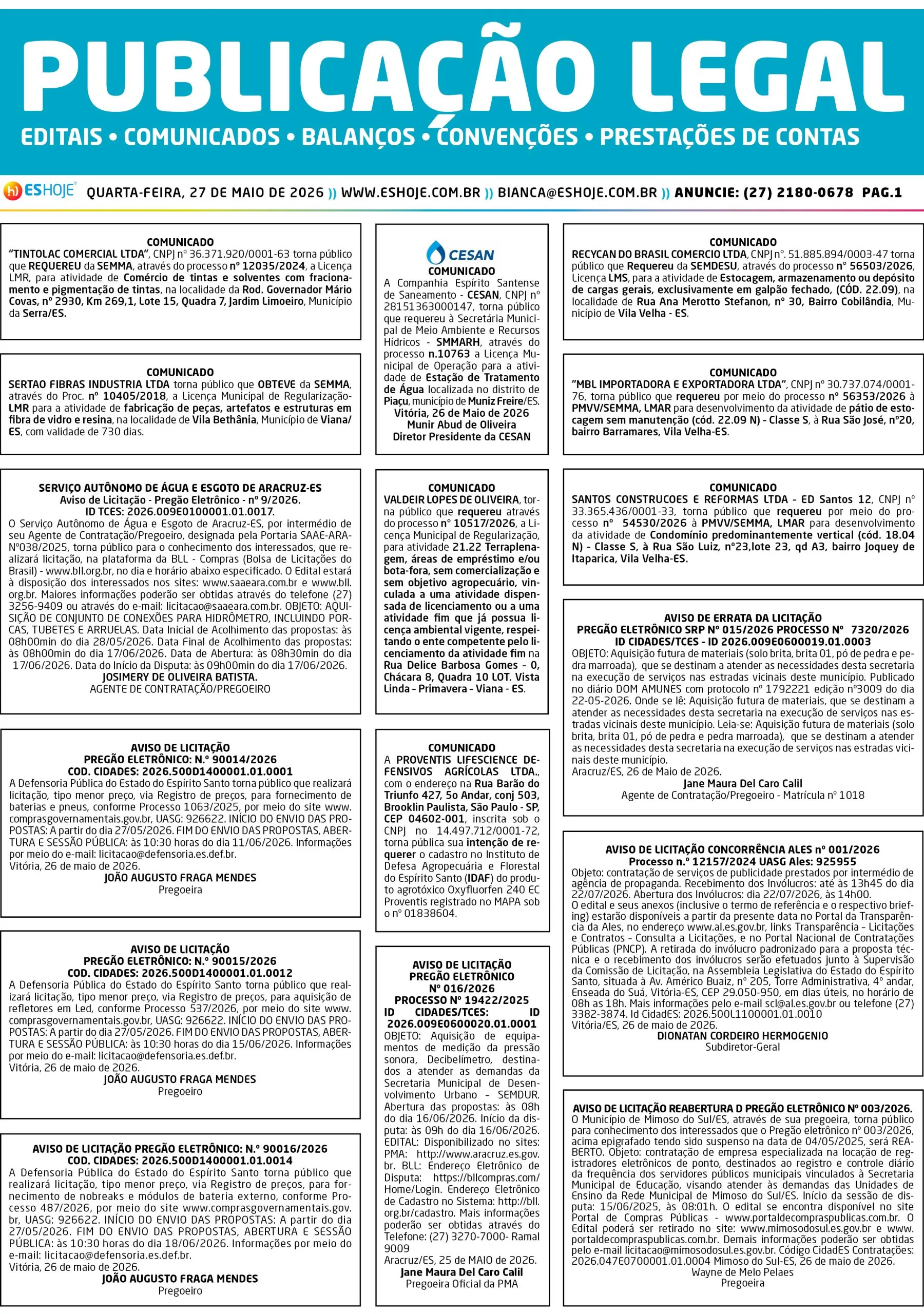 Publicação Legal 27/05/2026