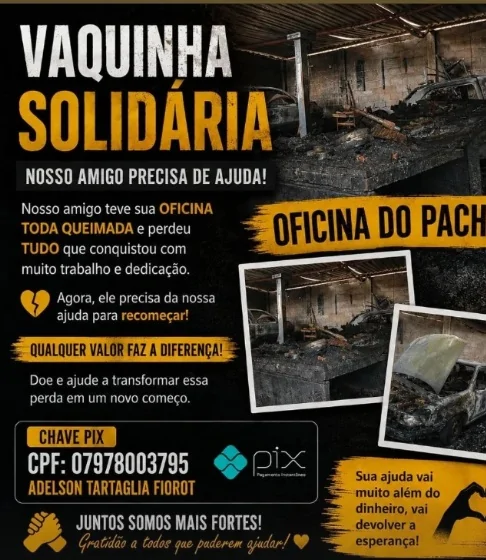 Amigos organizam 'vaquinha' para ajudar mecânico que teve oficina incendiada no ES