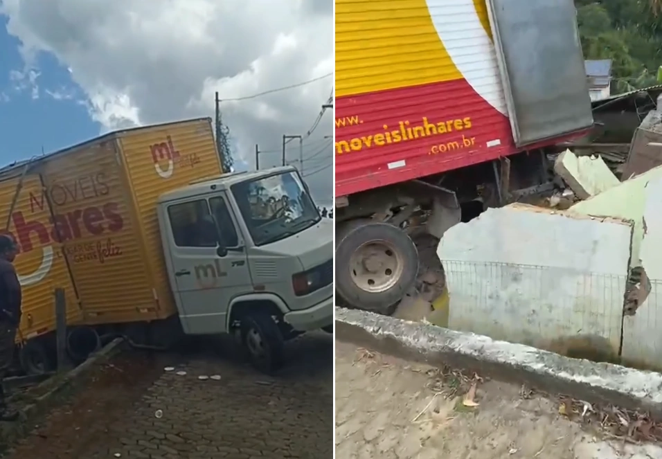 Caminhão desgovernado desce ladeira e atinge casa em Rio Bananal