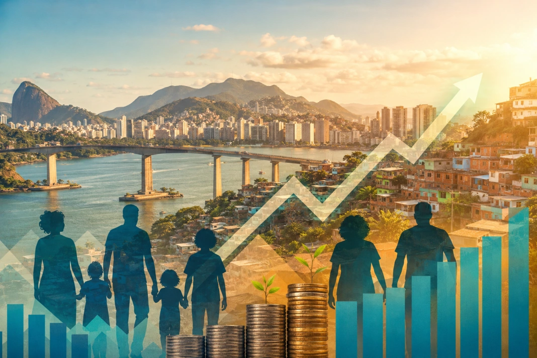 Imagem simboliza o avanço no rendimento das famílias na grande vitória e a diminuição da pobreza
