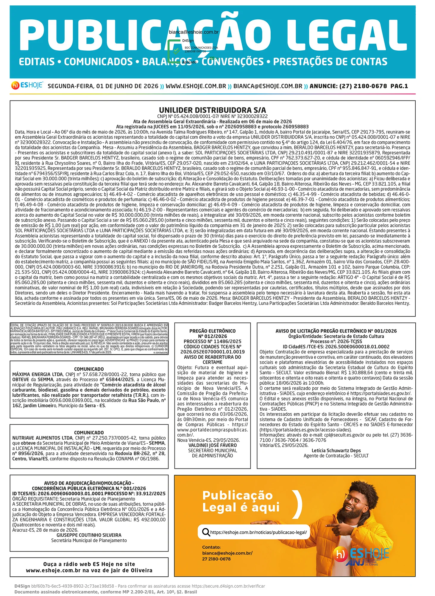Publicação Legal 01/06/2026