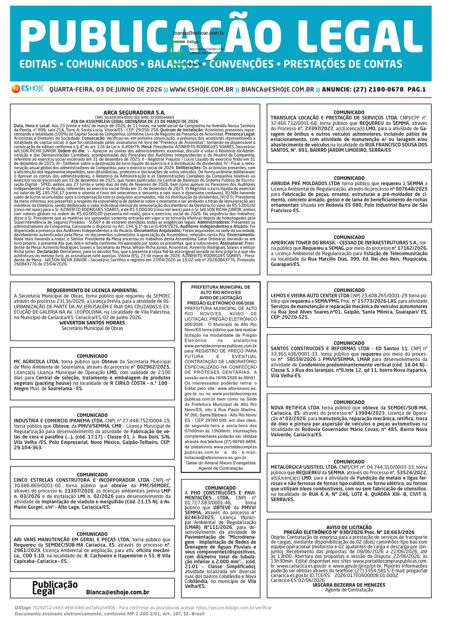 Publicação Legal 03/06/2026