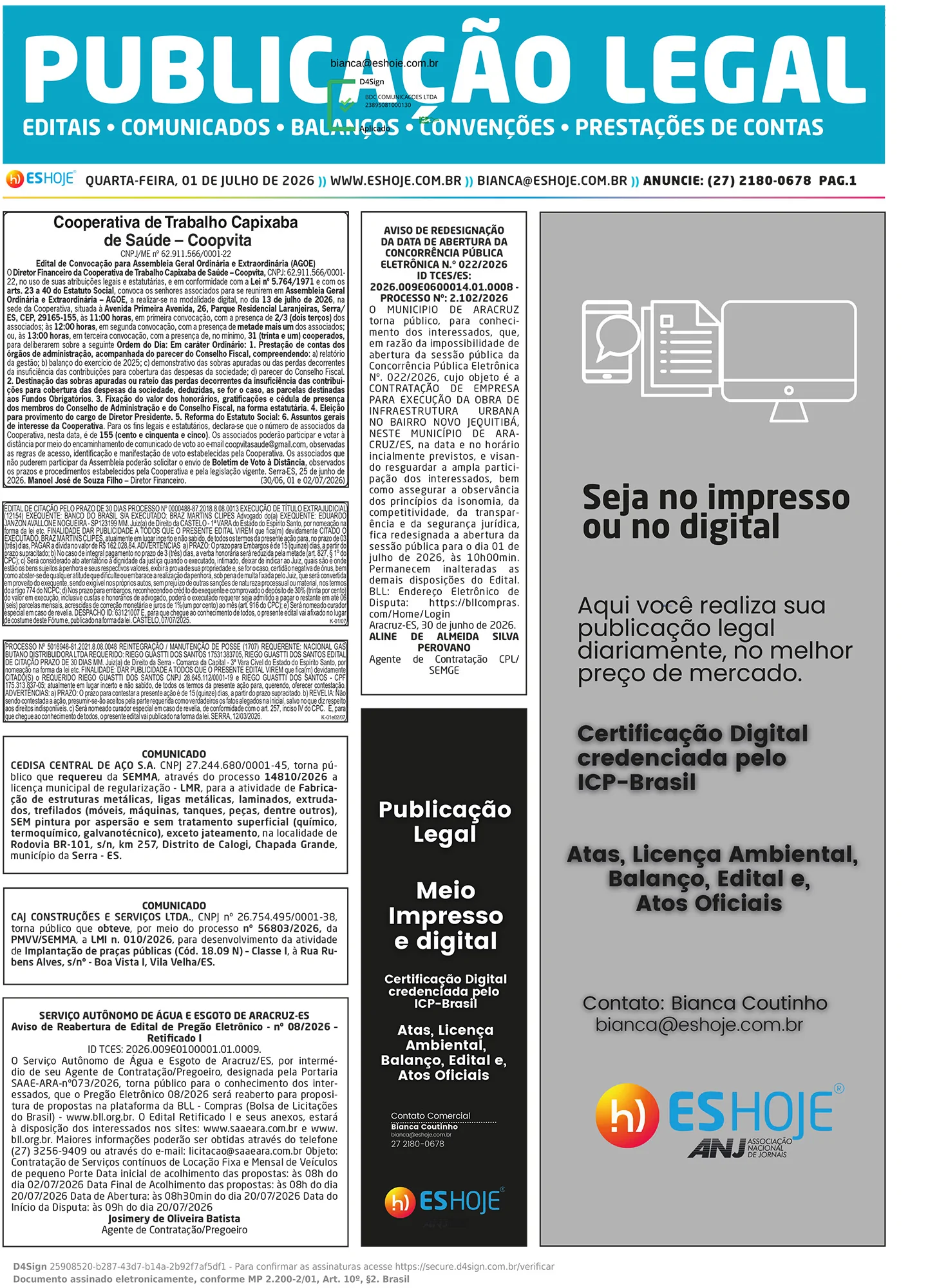 Publicação Legal 01/07/2026