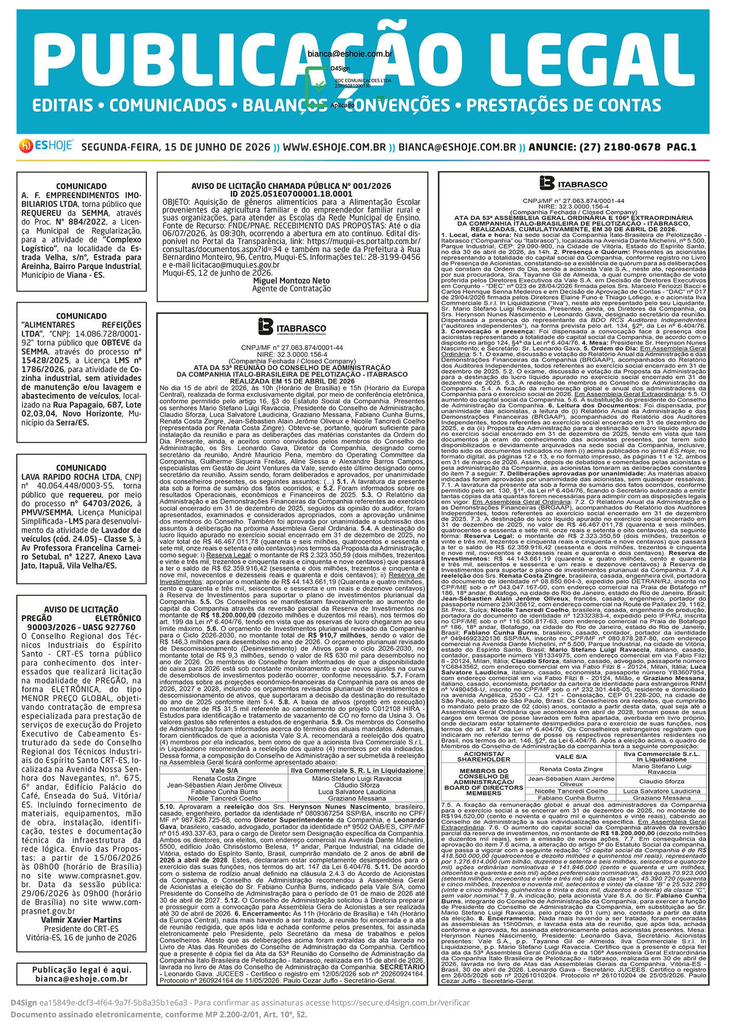 Publicação Legal 15/06/2026