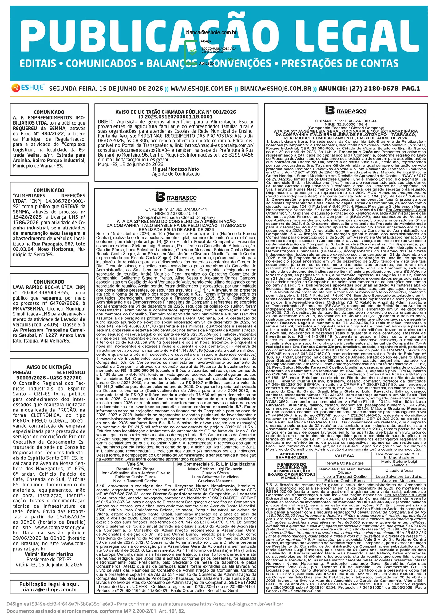 Publicação Legal 15/06/2026