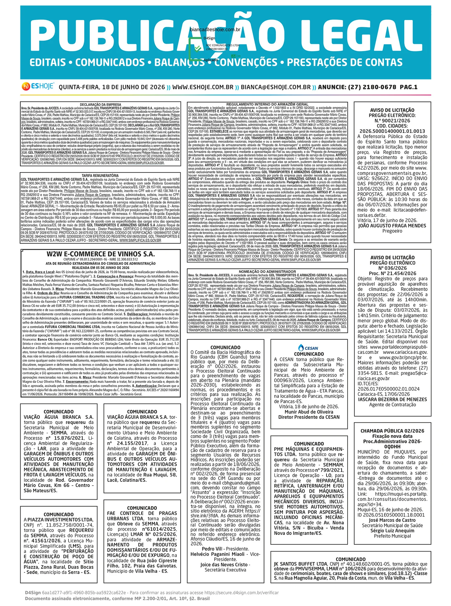 Publicação Legal 18/06/2026