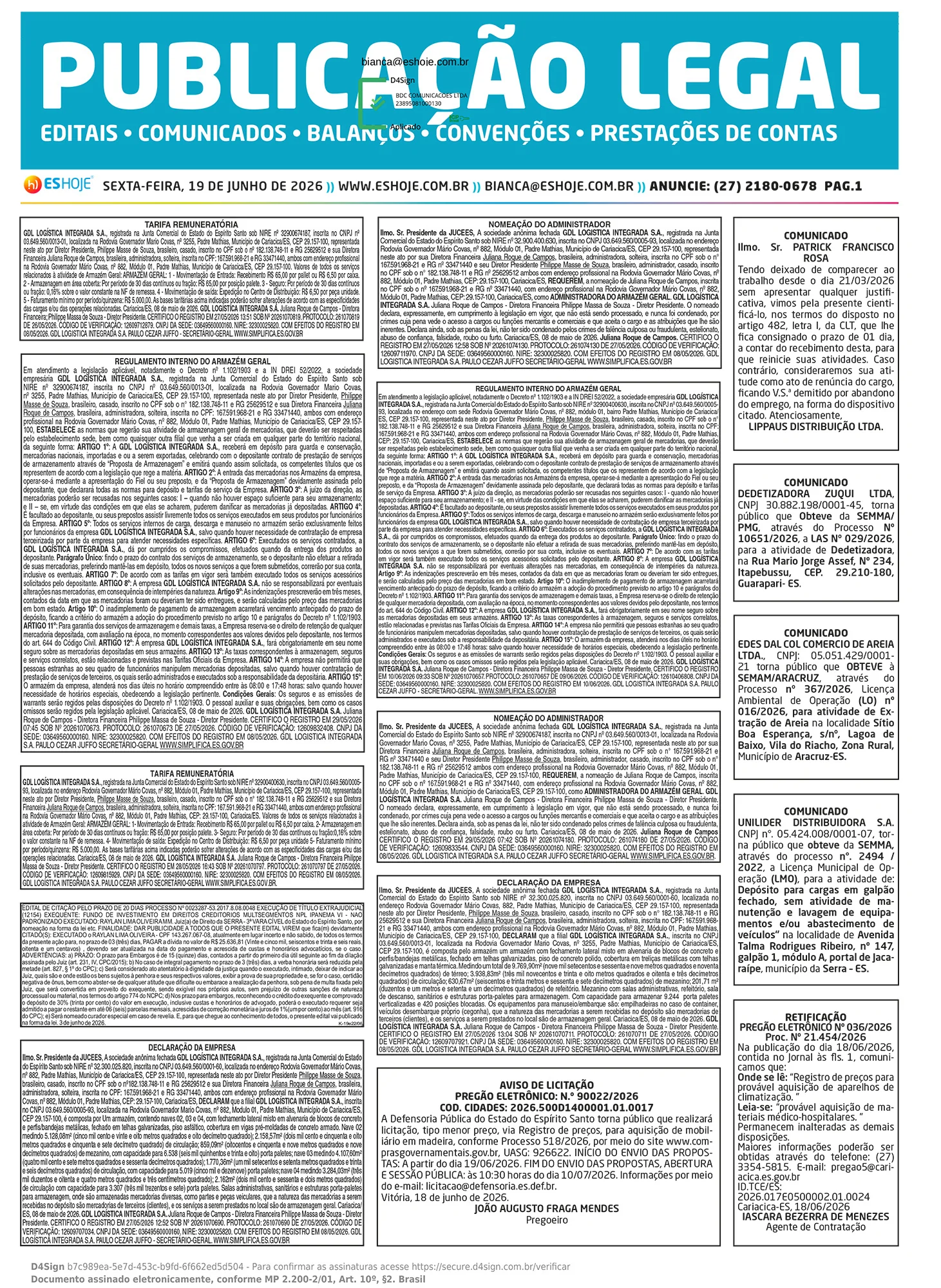 Publicação Legal 19/06/2026