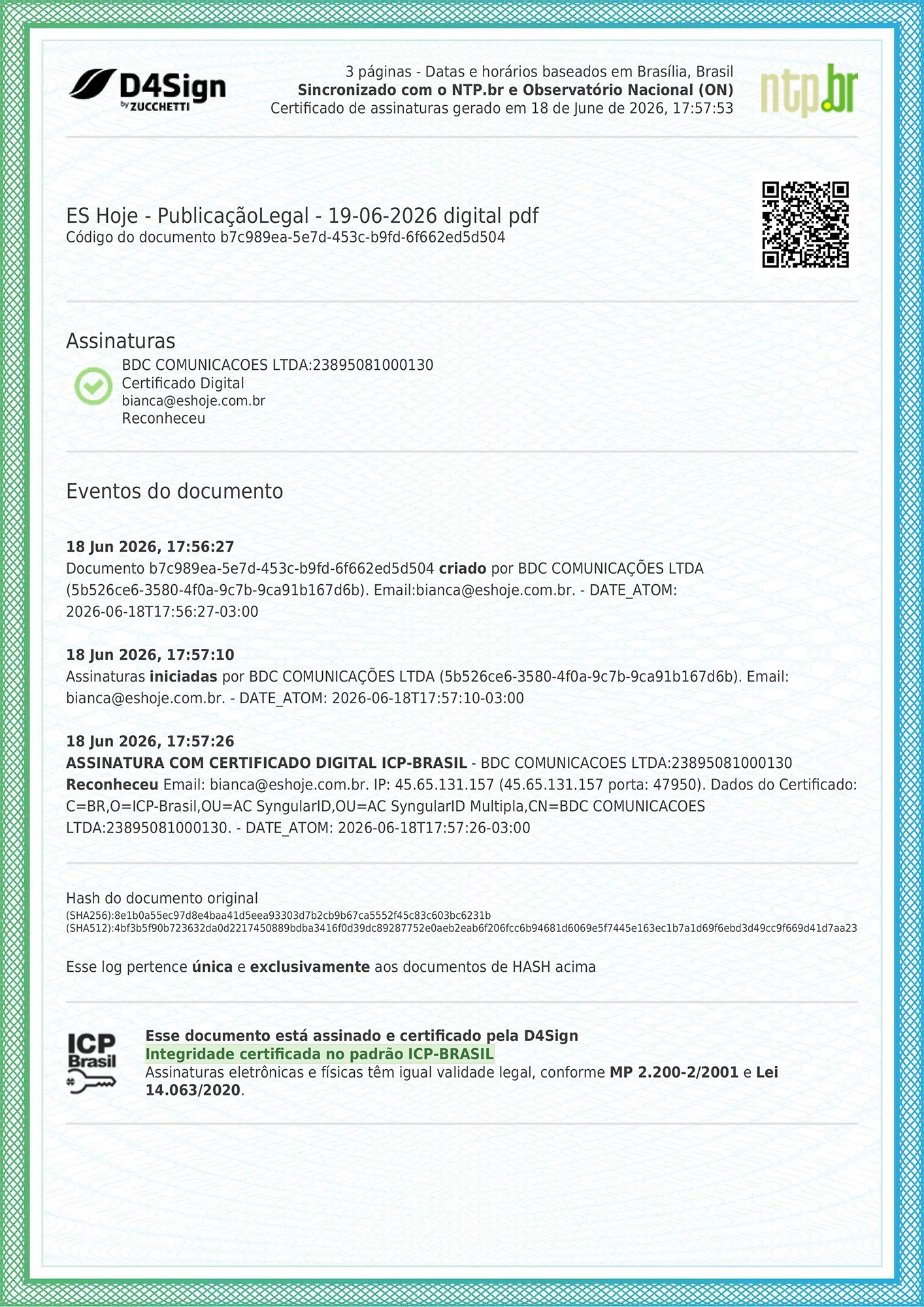 Publicação Legal 19/06/2026