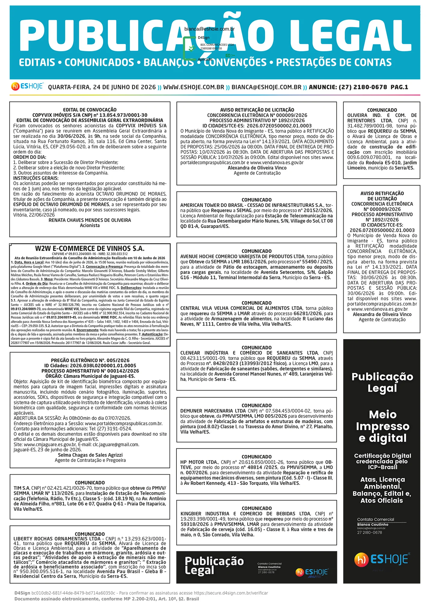 Publicação Legal 24/06/2026