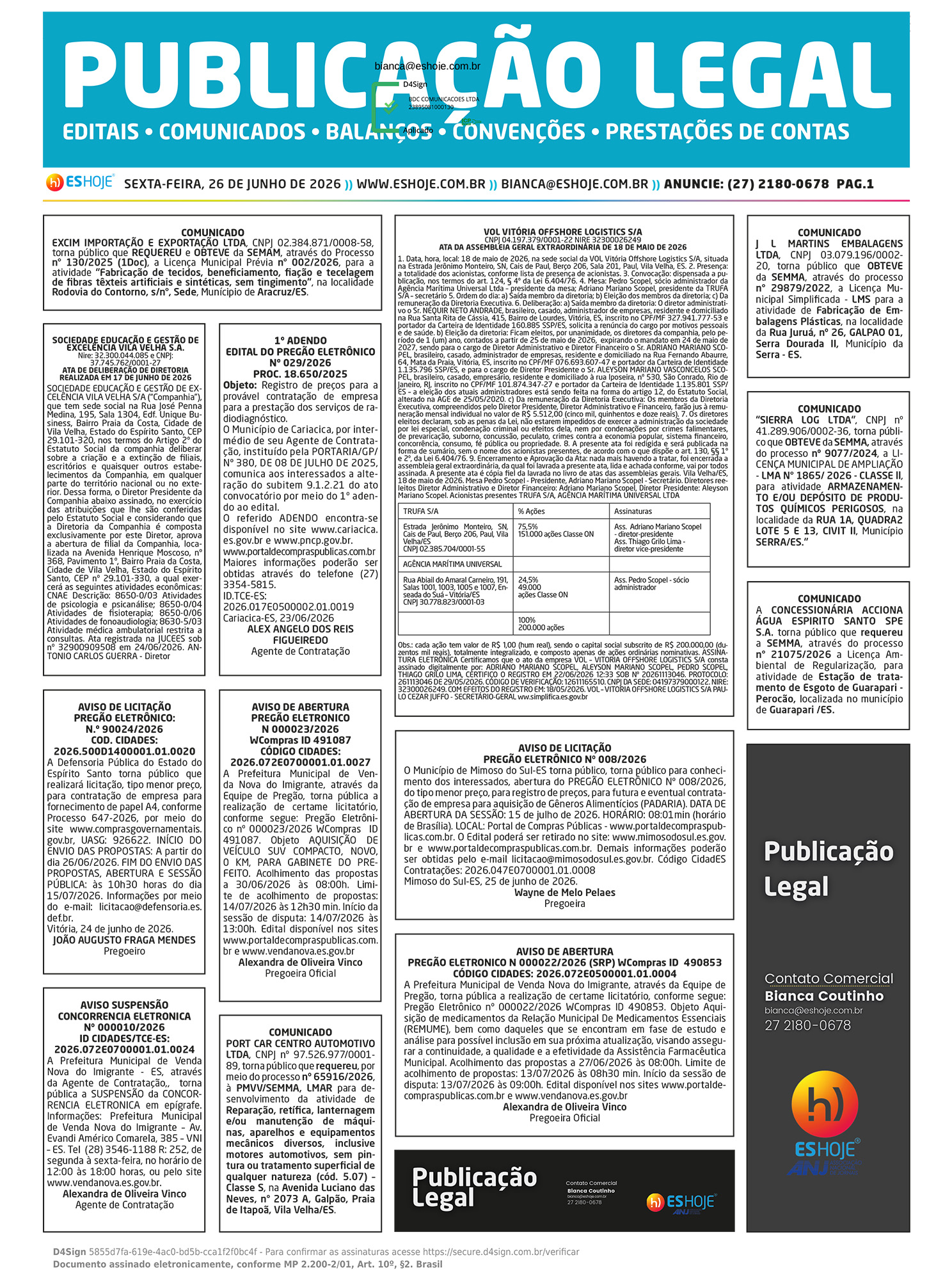 Publicação Legal 26/06/2026