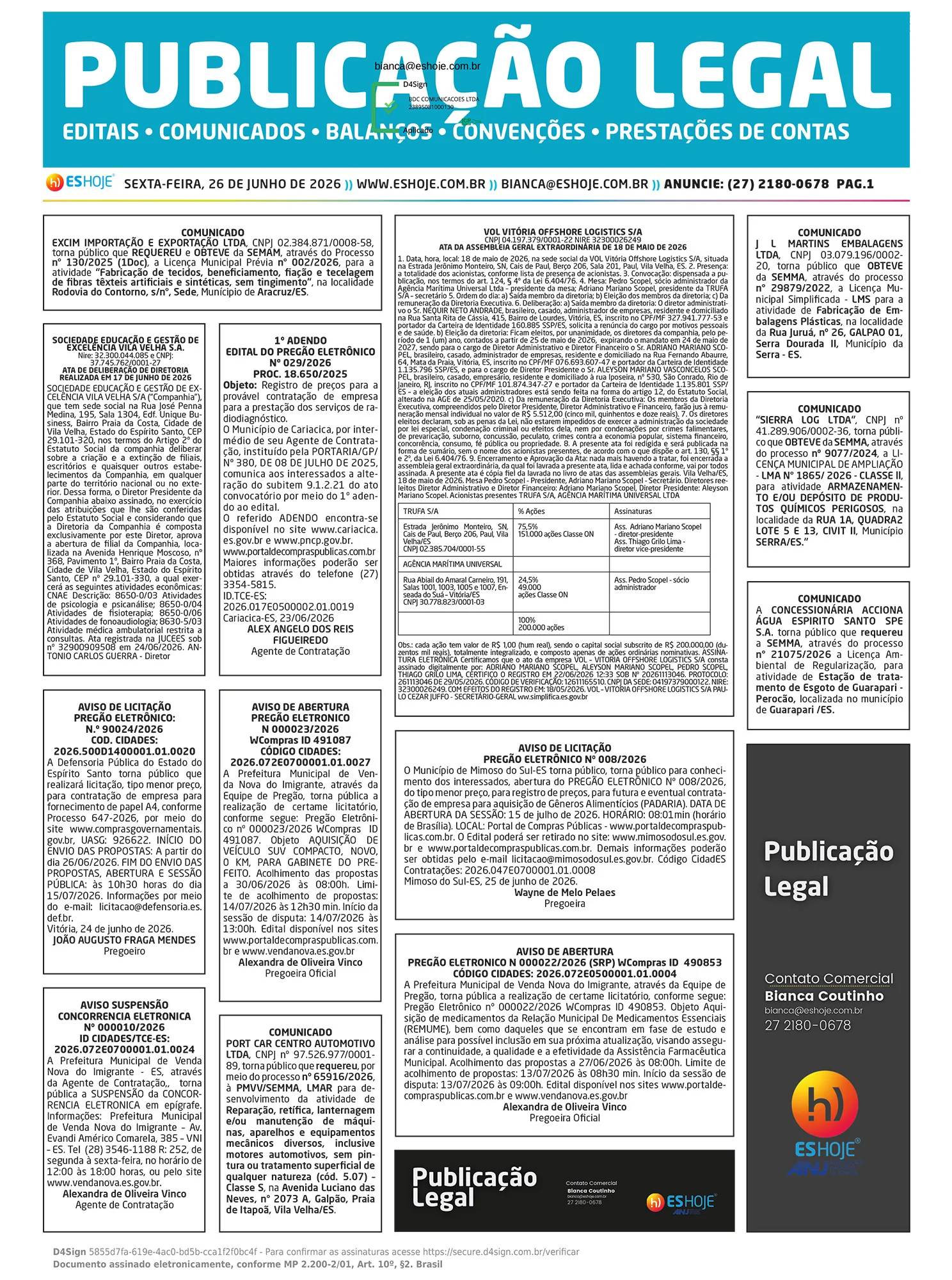 Publicação Legal 26/06/2026