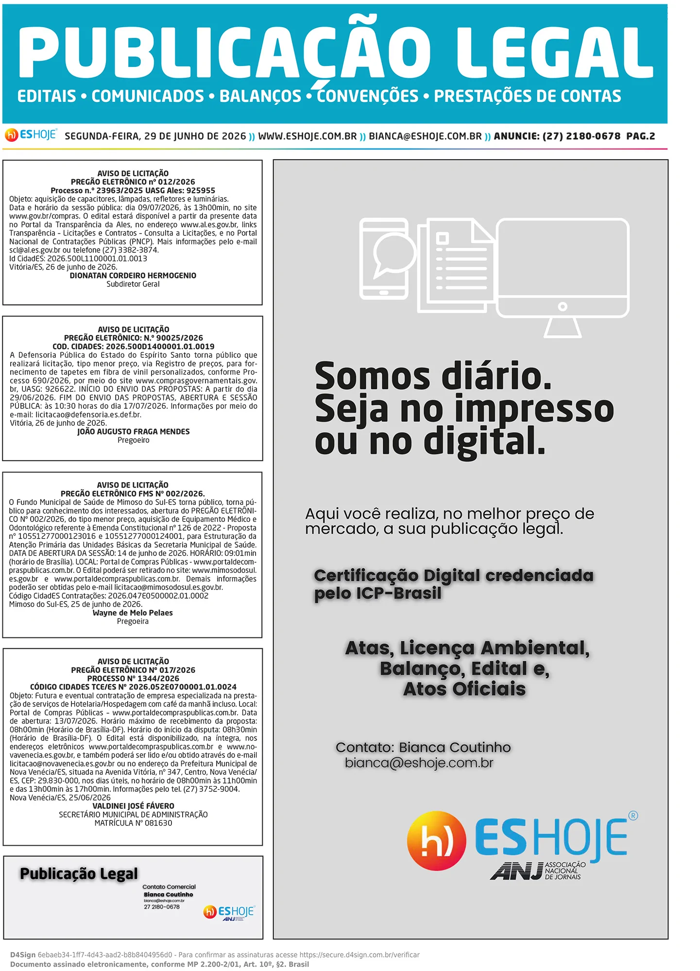 Publicação Legal 29/06/2026